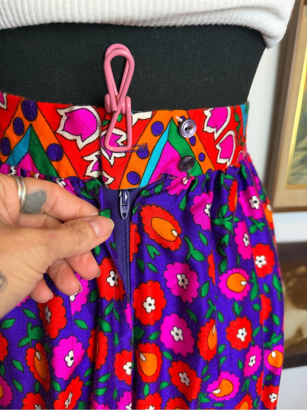 Vintage 1960s/70s Alex Colman California Mod Print Maxi Skirt XS 24" Waist - Picture 12 of 15